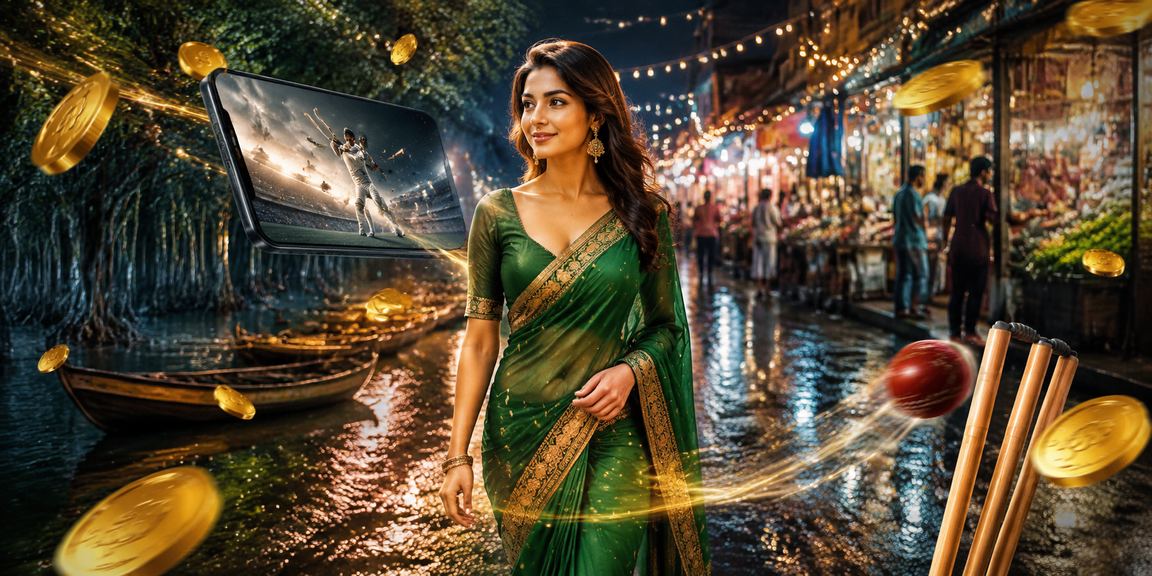 সুন্দরবনের পটভূমিতে শাড়ি পরিহিত মহিলা 8111 - এ ক্রিকেট বেটিং করছেন